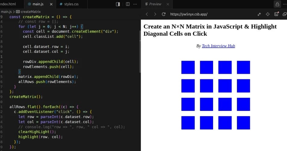 JavaScript Diagonal Matrix Interview Task